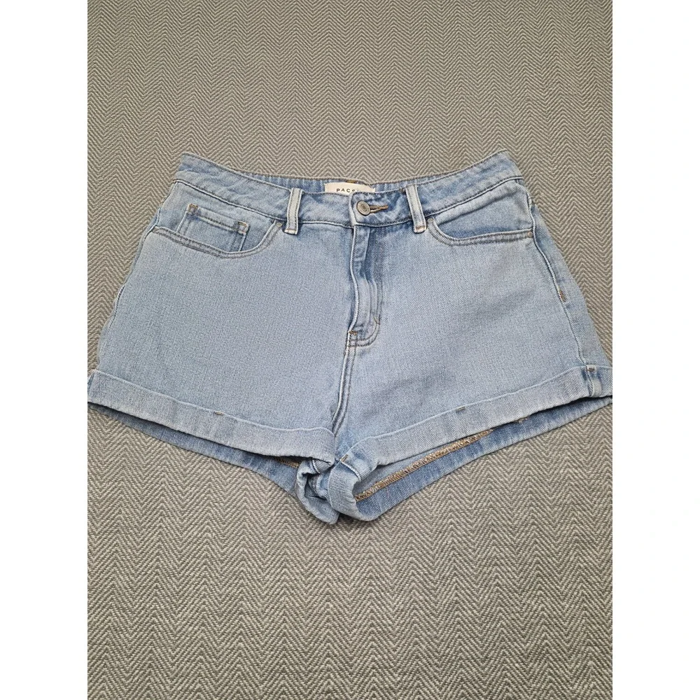 PacSun Mom Shorts Womens 28 Light Wash Blue High Waisted Cotton Denim Cuffed 90s